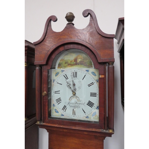 8007 - A James Frenine of Sodbury long case clock, oak and mahogany case with swan neck pediment. With weig... 