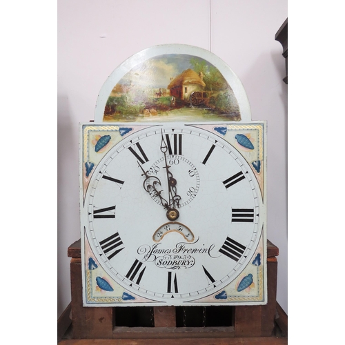 8007 - A James Frenine of Sodbury long case clock, oak and mahogany case with swan neck pediment. With weig... 