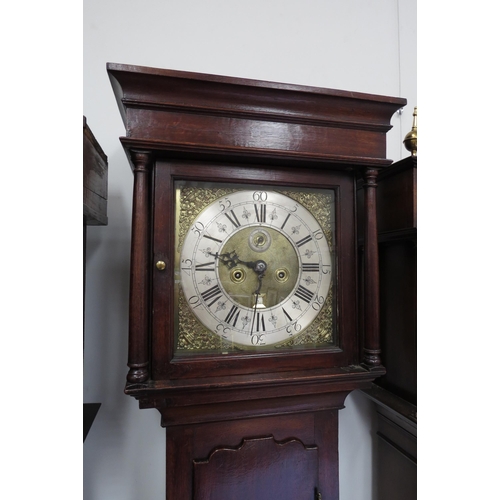 8008 - An early 19th Century country oak cased long case clock, Roman numerated silvered chapter ring and c... 