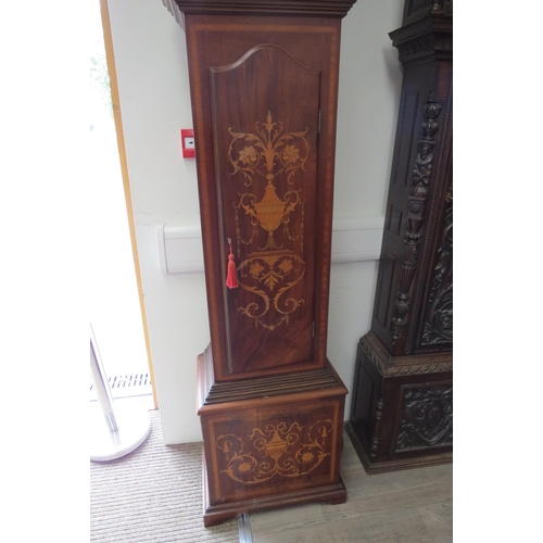 8011 - An Edwardian mahogany and inlaid longcase clock with quarterly 8 bell chimes and striking the hours ... 