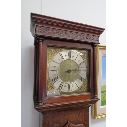 8015 - An 18th Century 30-hour longcase clock in oak case. Brass 11