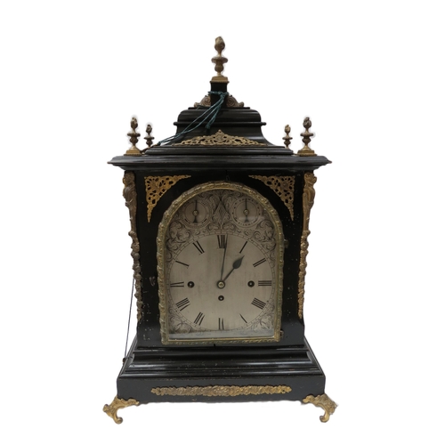 8070 - A 19th Century ebonised bracket clock of large proportions, silvered arched dial with Roman numerals... 