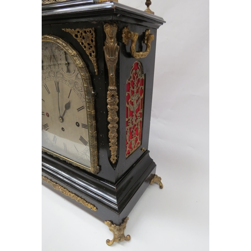 8070 - A 19th Century ebonised bracket clock of large proportions, silvered arched dial with Roman numerals... 