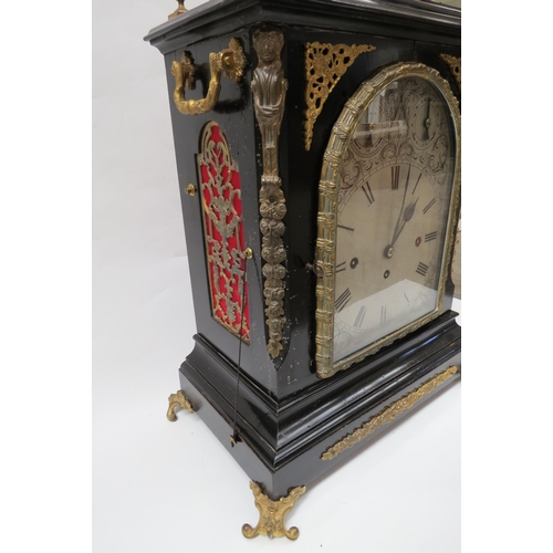 8070 - A 19th Century ebonised bracket clock of large proportions, silvered arched dial with Roman numerals... 