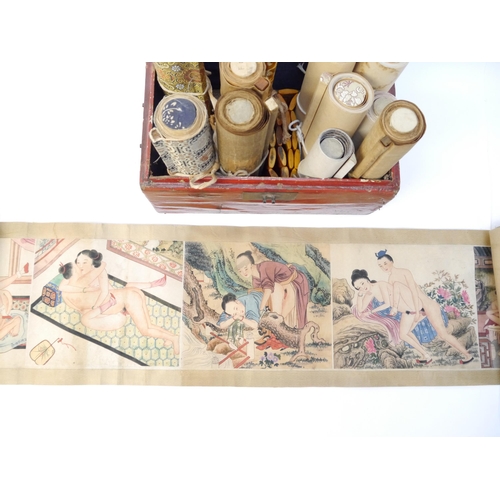 9007 - (Shunga Emaki, Japanese Erotic Hand Scrolls.) Twelve circa late C19th/C20th Shunga Erotic scrolls, i... 