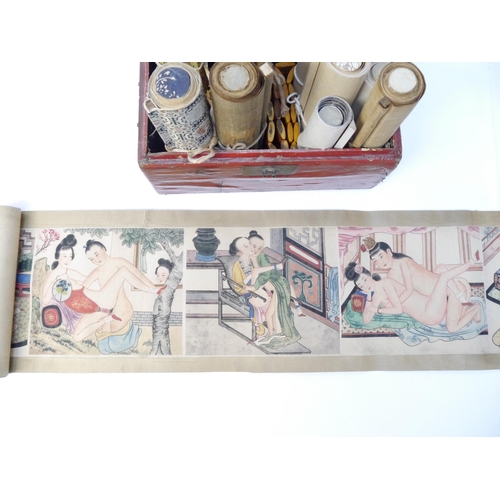 9007 - (Shunga Emaki, Japanese Erotic Hand Scrolls.) Twelve circa late C19th/C20th Shunga Erotic scrolls, i... 