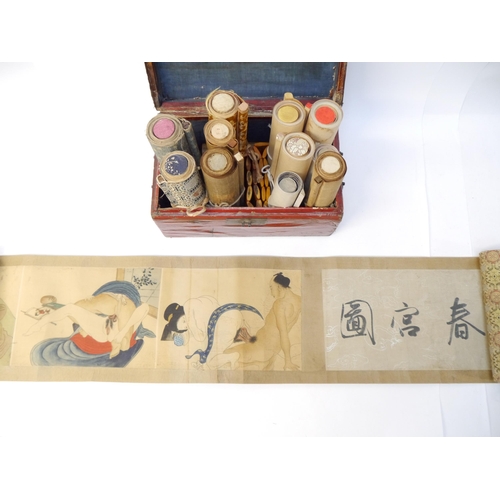 9007 - (Shunga Emaki, Japanese Erotic Hand Scrolls.) Twelve circa late C19th/C20th Shunga Erotic scrolls, i... 