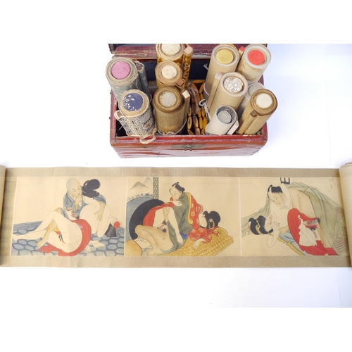 9007 - (Shunga Emaki, Japanese Erotic Hand Scrolls.) Twelve circa late C19th/C20th Shunga Erotic scrolls, i... 