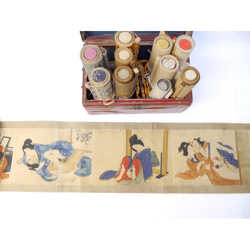 9007 - (Shunga Emaki, Japanese Erotic Hand Scrolls.) Twelve circa late C19th/C20th Shunga Erotic scrolls, i... 