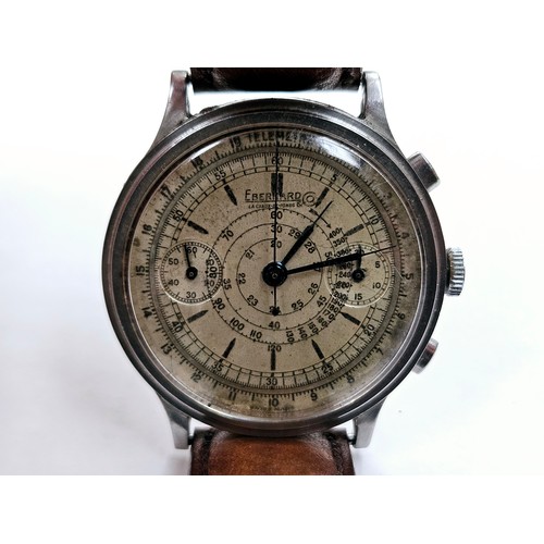 8171 - An Eberhard & Co. La-Chaux-de-fonds Pre Extra Fort chronograph wristwatch, with telemetre and blued ... 