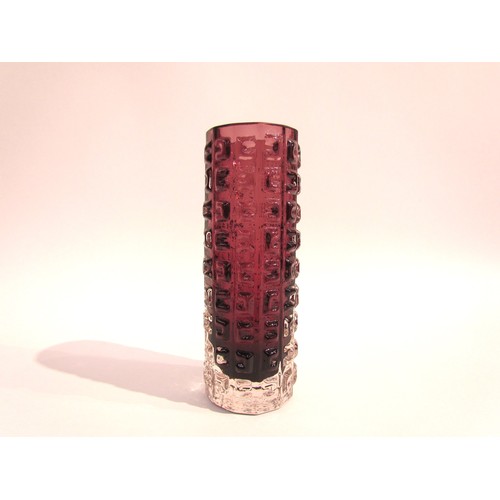 7199 - A Whitefriars Aztec vase in Aubergine, designed by Geoffrey Baxter, No.9816. 18cm high