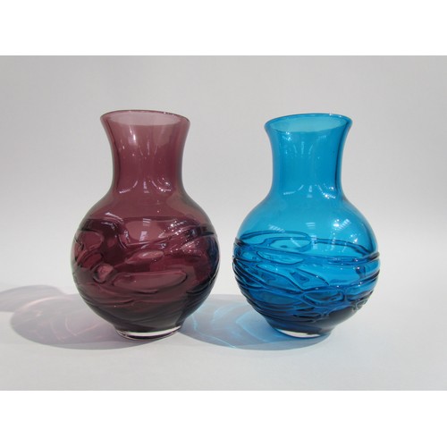 7197 - Two Whitefriars random strap vases designed by Geoffrey Baxter, No.9799 in Kingfisher Blue & Aubergi... 