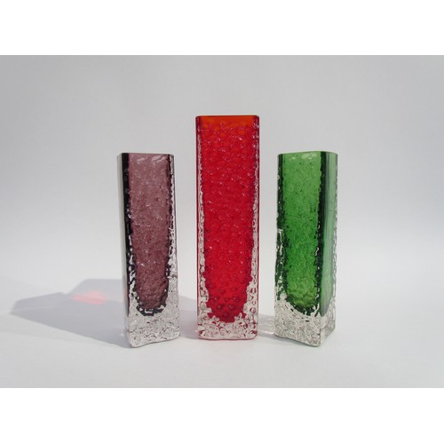 7209 - Three Whitefriars Nailhead vases designed by Geoffrey Baxter, No.9808 20cm in Ruby and 9683 17cm in ... 