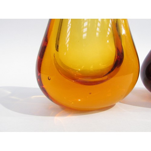 7198 - Two Whitefriars 'Teardrop' vases designed by Geoffrey Baxter, No.9572 in Amber/Gold. 14cm high. (Fle... 