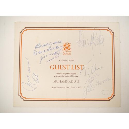 9356 - (Muhammad Ali, Boxing.) A Royal Lancaster Hotel, London, 1971 Guest List, signed by the boxing great... 