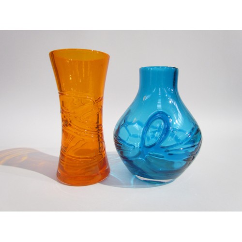 7189 - Two Whitefriars random strap vases designed by Geoffrey Baxter, No.9797 waisted form in Tangerine an... 