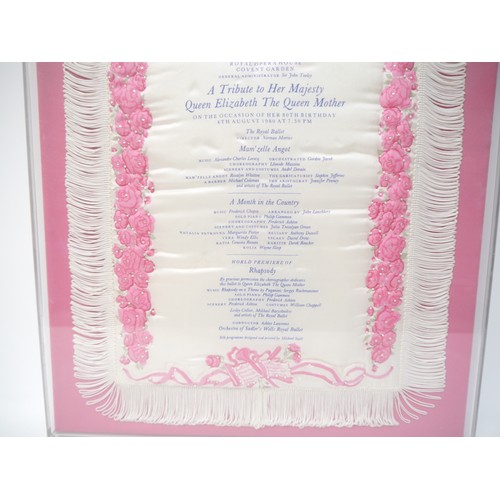 9073A - (Queen Elizabeth The Queen Mother.) A commemorative silk souvenir programme, Royal Opera House, Cove... 