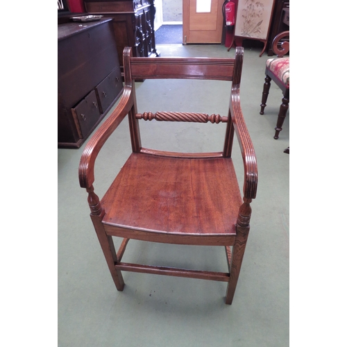 4174 - A circa 1820 fruitwood East Anglian armchair with rope twist and turned cross rail, the reeded scrol... 