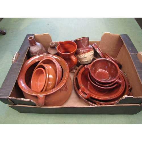 4239 - A box of miscellaneous stoneware including twin handled pot, harvest jug, Stewart & Patterson ginger... 