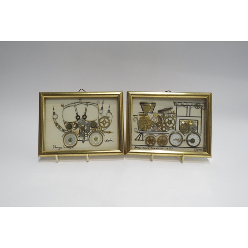 4314 - L.KERSH: Two pictures made from watch parts, details verso stating Genuine original horological coll... 