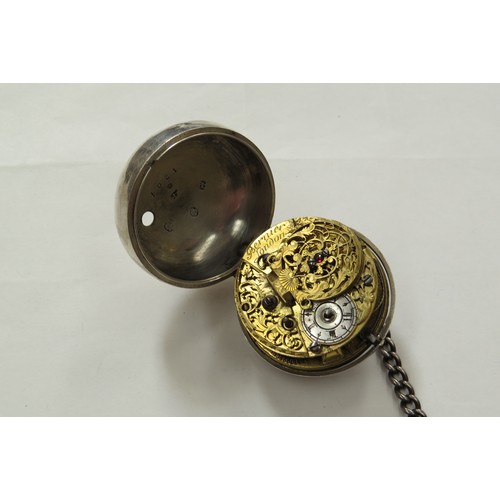 8208 - Two 19th Century silver cased pair case pocket watches, one with fusee movement and verge escapement... 