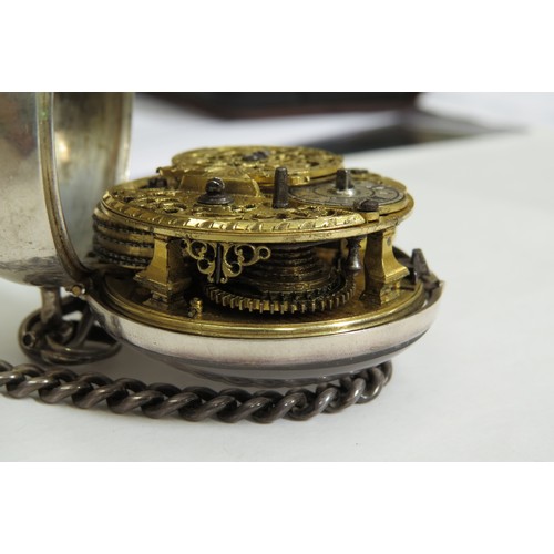 8208 - Two 19th Century silver cased pair case pocket watches, one with fusee movement and verge escapement... 