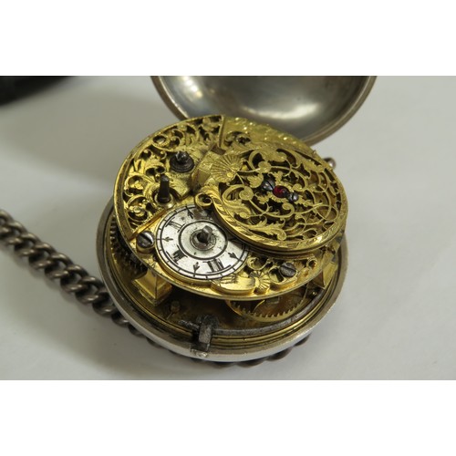 8208 - Two 19th Century silver cased pair case pocket watches, one with fusee movement and verge escapement... 