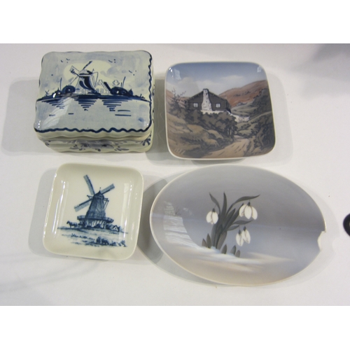 4337 - A Delft blue and white lidded trinket pot and three Royal Copenhagan dishes, one a/f (4)   (E) £10-2... 