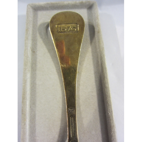 4342 - A silver gilt Georg Jensen year spoon (1976) with enamelled flower decoration   (R) £25