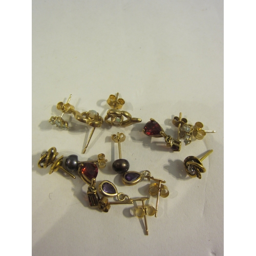 4347 - Six pairs of 9ct stone set earrings including opal, diamond, garnet etc, approximately 6g