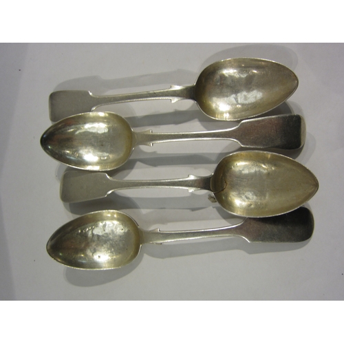 4354 - Four John Stone silver dessert spoons, Exeter, one a/f