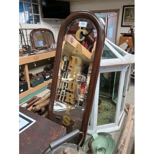 2157 - A mahogany framed mirror with later painted Cadbury's lettering, 27cm x 72cm