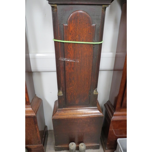 4428 - A George Suggate of Halesworth oak cased long case clock with painted religious scene above dial, se... 