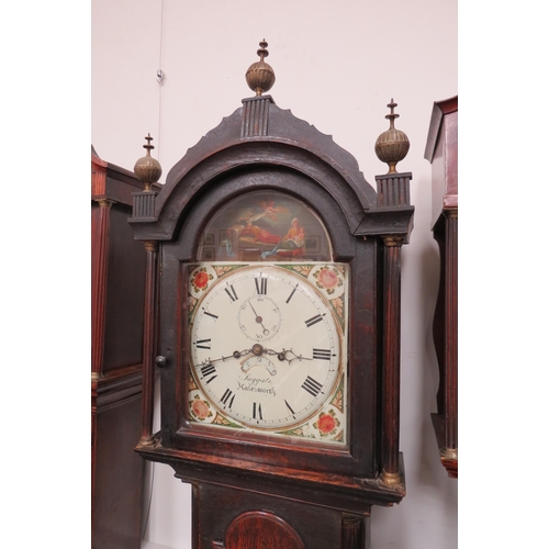 4428 - A George Suggate of Halesworth oak cased long case clock with painted religious scene above dial, se... 