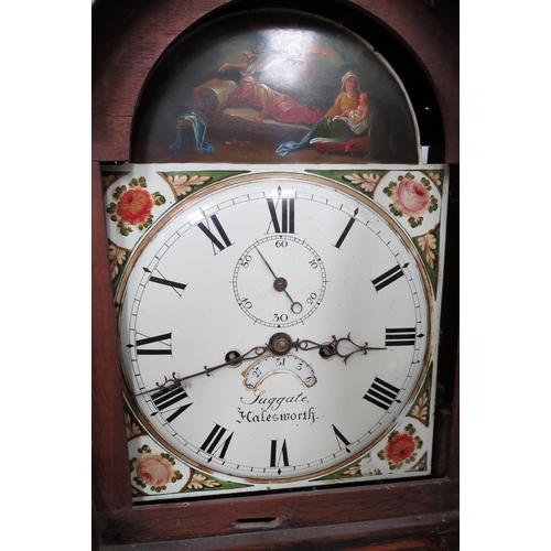 4428 - A George Suggate of Halesworth oak cased long case clock with painted religious scene above dial, se... 