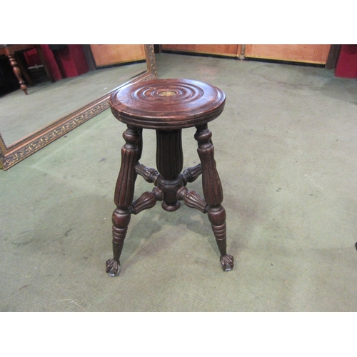 4048 - A reeded legged stool with brass ball in claw feet, 41cm tall   (R) £25