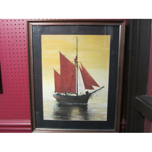 4084 - PETE MASLIN (XX): A framed and glazed acrylic on paper of a yacht, signed and dated '79, image size ... 