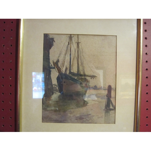 4086 - WILLIAM ROGER BENNER (1884-1964): A watercolour of beached sailing vessel, signed lower left, framed... 