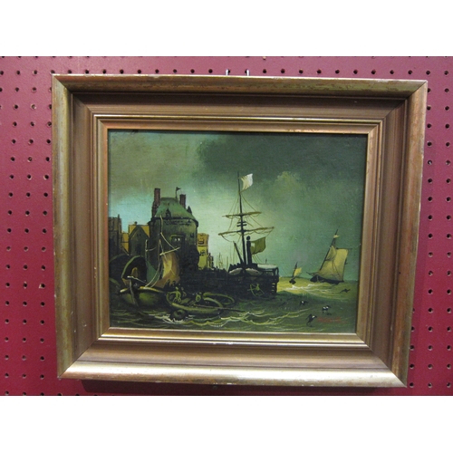 4094 - A mid-20th Century oil on board, estuary scene, signed 