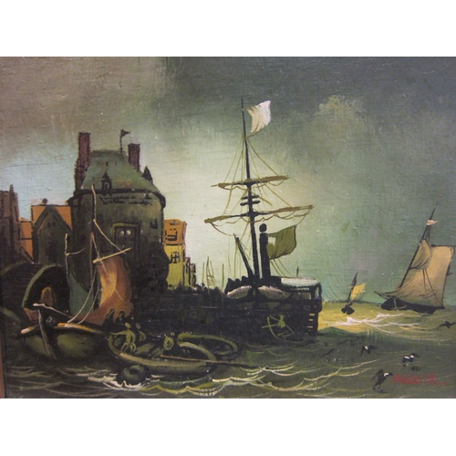 4094 - A mid-20th Century oil on board, estuary scene, signed 