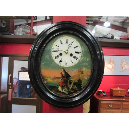 4097 - A German wall clock, circa 1850, silk suspension, passing strike on coiled gong.  Back-painted glass... 