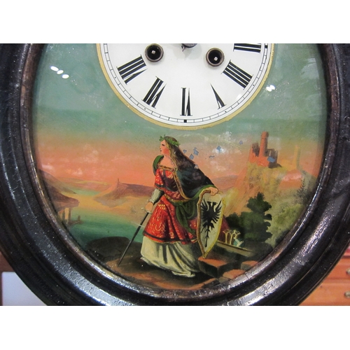 4097 - A German wall clock, circa 1850, silk suspension, passing strike on coiled gong.  Back-painted glass... 