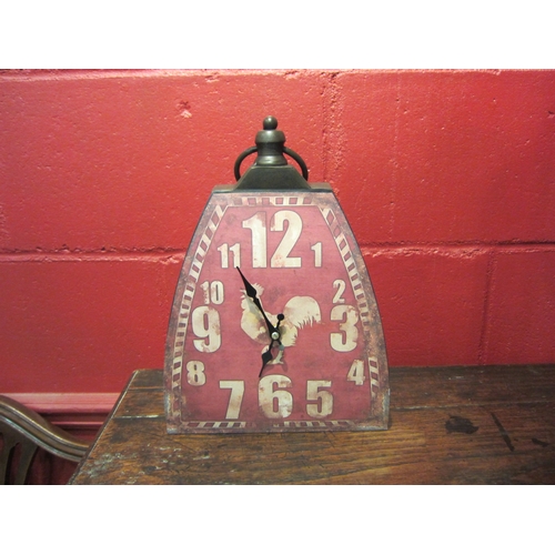 4118 - A metal clock with rooster to centre, 32cm tall