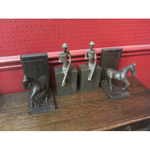 4119 - A pair of carved horse book-ends and pair of seated reader book-ends