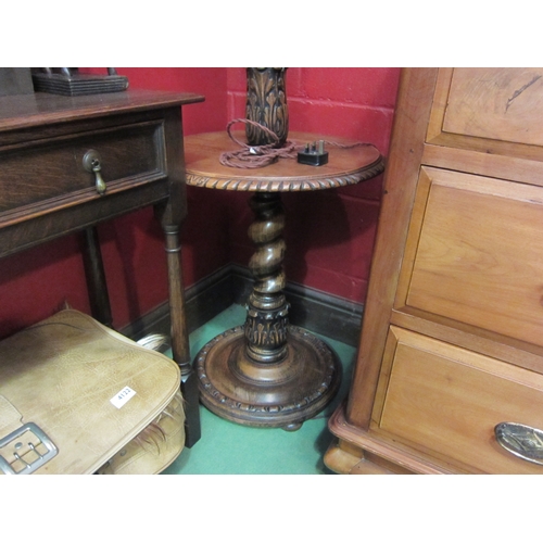 4123 - A mid-20th Century carved oak barley twist lamp stand with circular tray on a circular base    (R) £... 