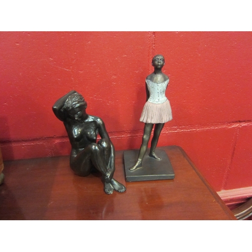 4127 - A resin bronze sculpture after Tom Greenshields 'Rosie Holding Hair', 16.5cm tall, together with a b... 