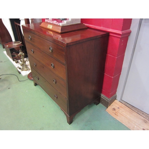 4159 - A Circa 1850 mahogany chest of four graduating long drawers on bracket feet, 89cm tall x 92cm wide x... 