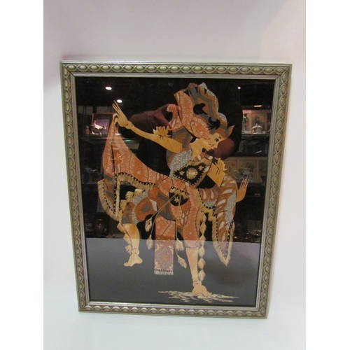 4256 - Two batik and straw mixed media pictures depicting Sri Rama and Devi Shinta, framed and glazed, 35cm... 