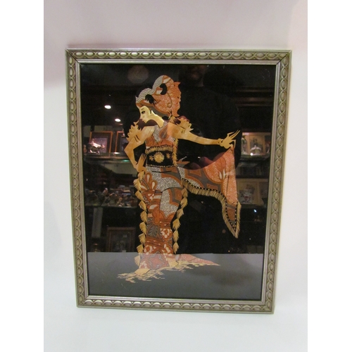 4256 - Two batik and straw mixed media pictures depicting Sri Rama and Devi Shinta, framed and glazed, 35cm... 