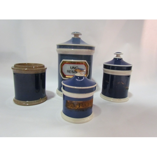 4270 - Four ceramic apothecary jars, a/f, one missing lid, largest 20cm tall